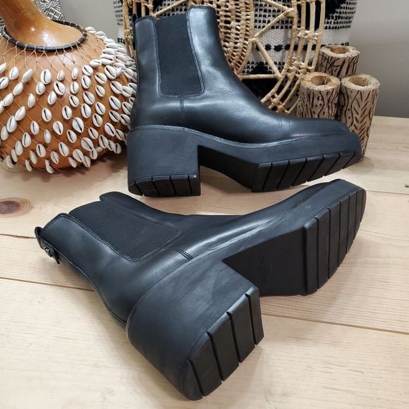 Sam Edelman Anderson Chelsea Calf Boot Chunky Platform Black Leather Womens 11M - Picture 6 of 13